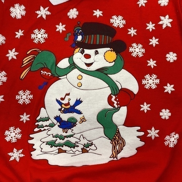 Vintage Red Snowman Bird Winter Christmas Sweatshirt XL - Picture 5 of 6